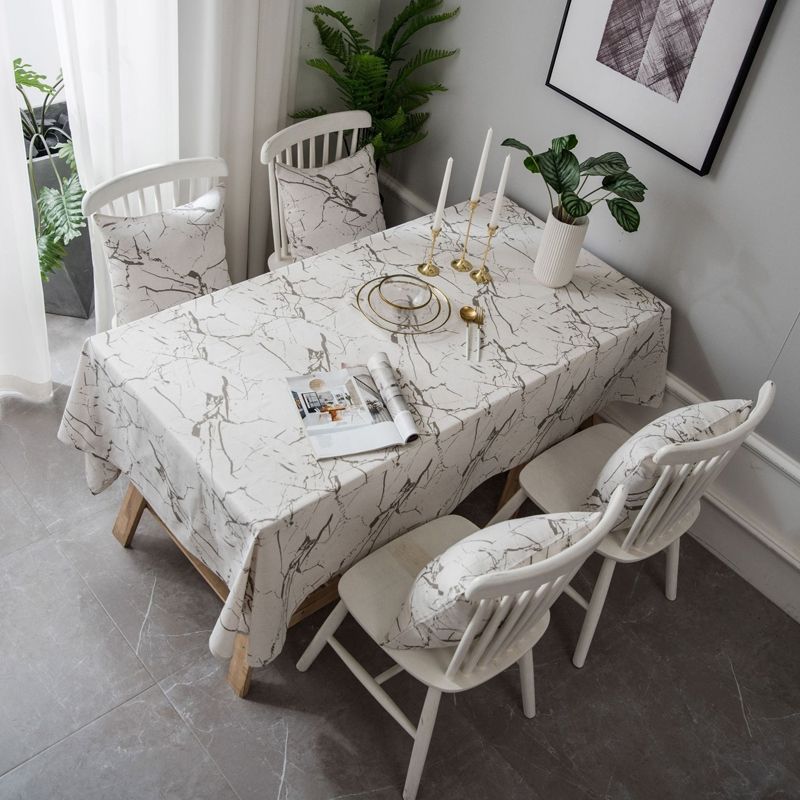 Marble Pattern Minimalist Tablecloth Cover Table Cloth Cotton Linen Dust-proof Cabinet Cloth-60x60cm(White)