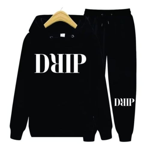 Drip Prints Hoodie And Joggers - Black