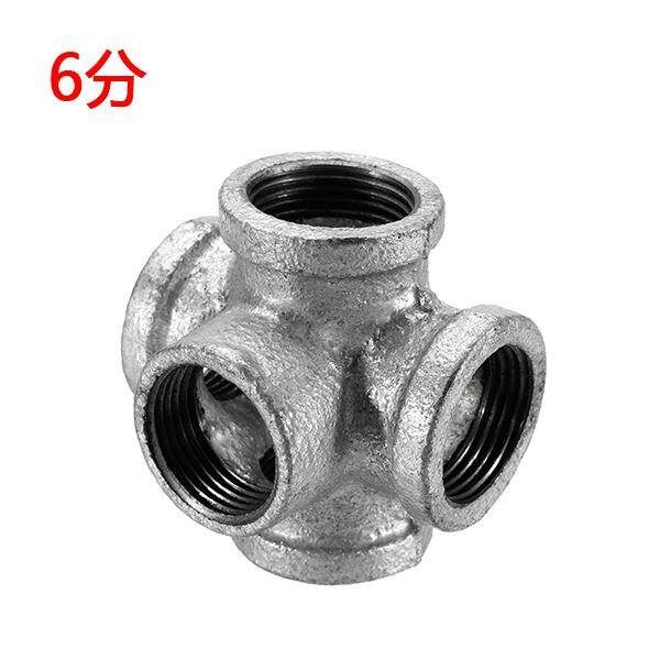 Galvanized 1/2inch 5 Way Malleable Iron Outlet Cross Female Pipe Fitting Connector Silver 6 Points