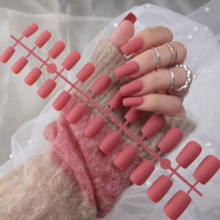24 DIY Medium Deep Red Press On Nails + Free Nail Jelly Gum