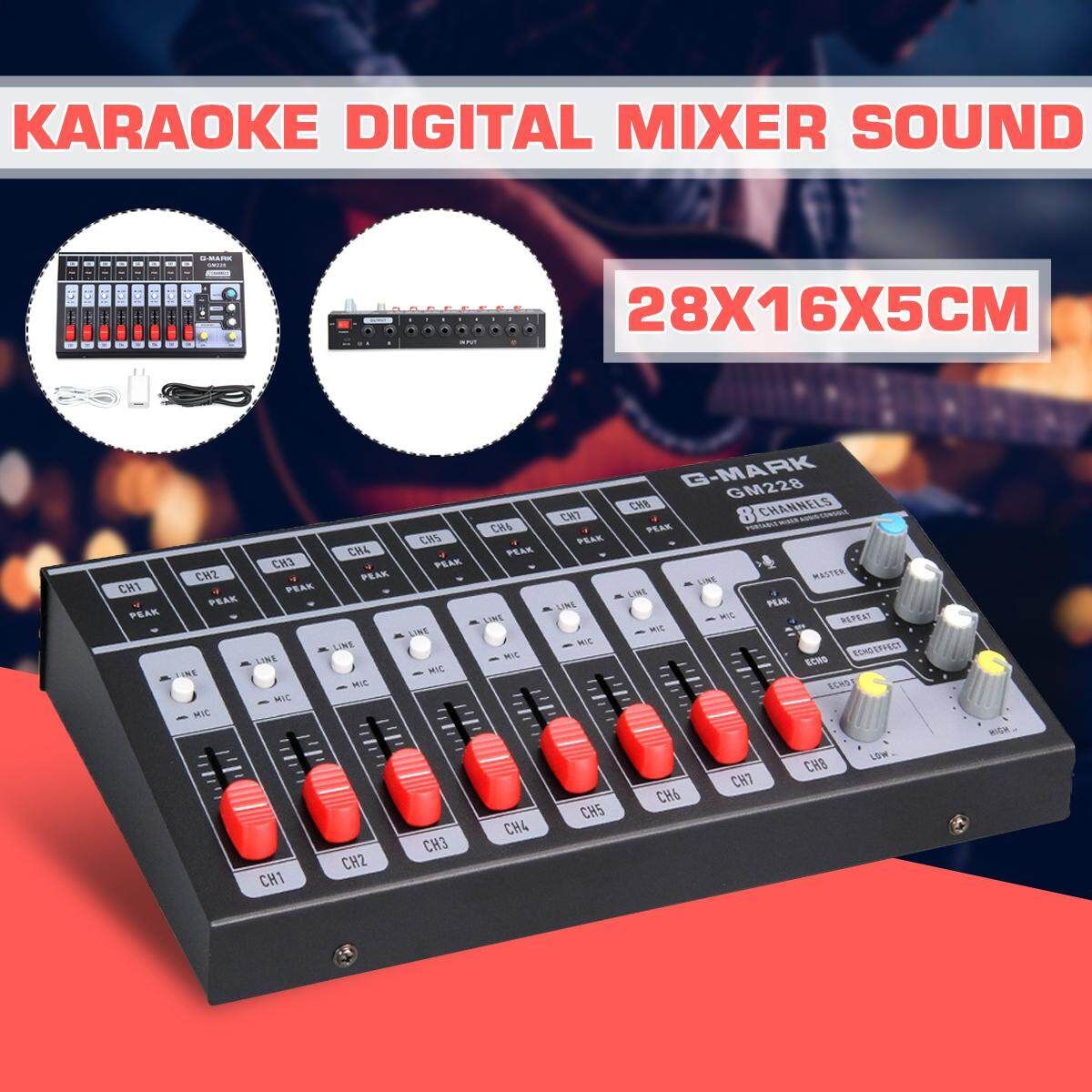 Gmark GM228 8 Channels Stereo Audio Sound Mixer Karaoke Mixer With USB - EU/US Plug Light Black