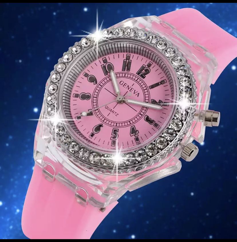 Pink Luxury Wristwatch With Night Light