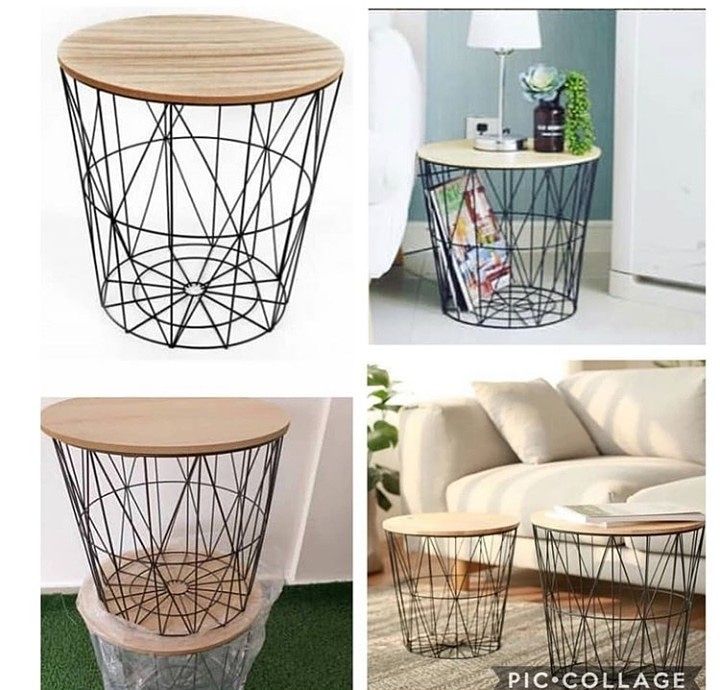 Multifuctional Wooden Cover Mesh Storage Centre Table, Stool