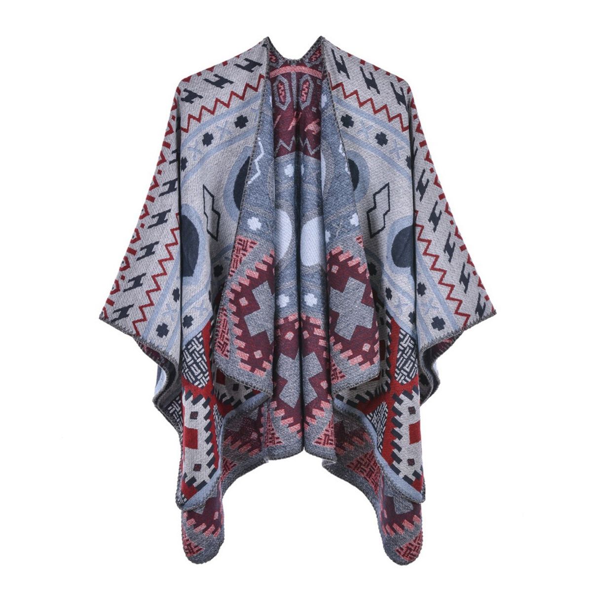 Shawl Wraps For Women Geometrical Pattern Open Front Poncho Cape Long Cardigan Sweater-multicolor