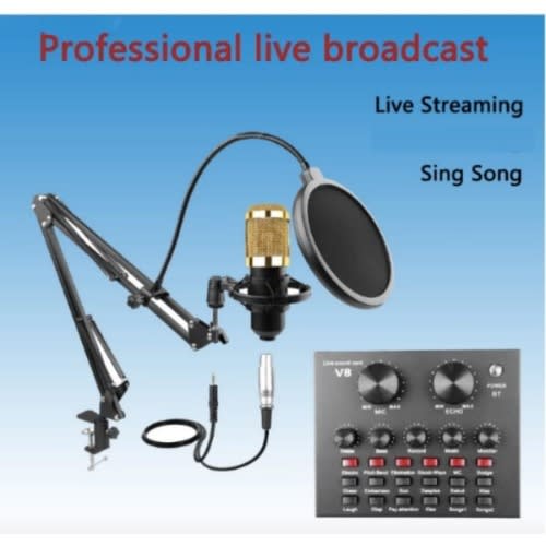 V8 Sound Card+ Condenser Microphone+ Pop Filter