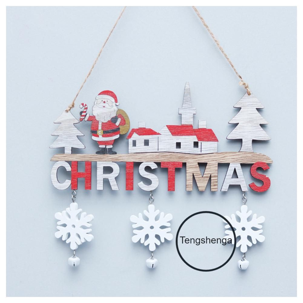 Christmas Door Hanging Decoration Xmas Themed Santa Wooden