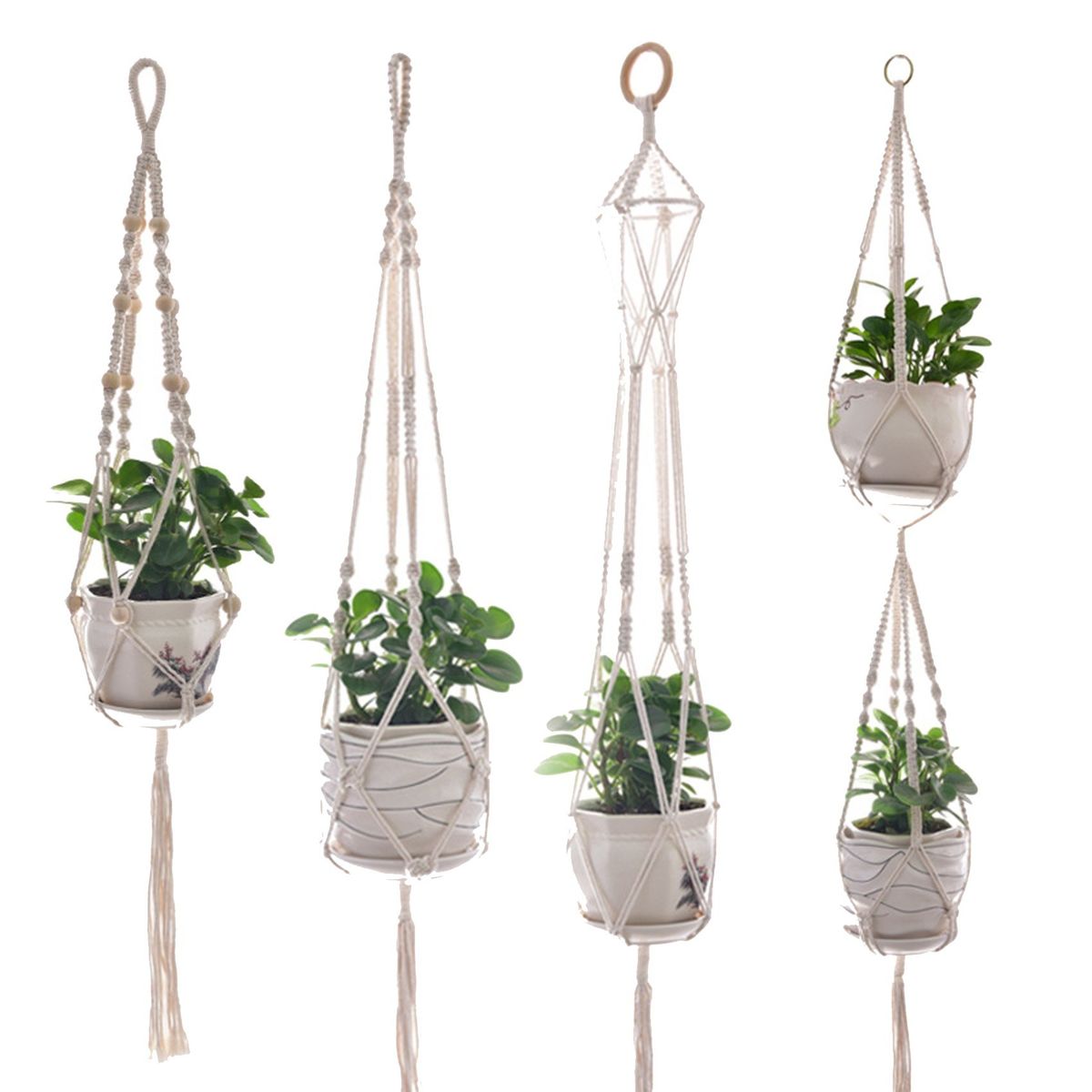 Set Of 4 Plant Hangers Handmade Cotton Macrame Plant Holder