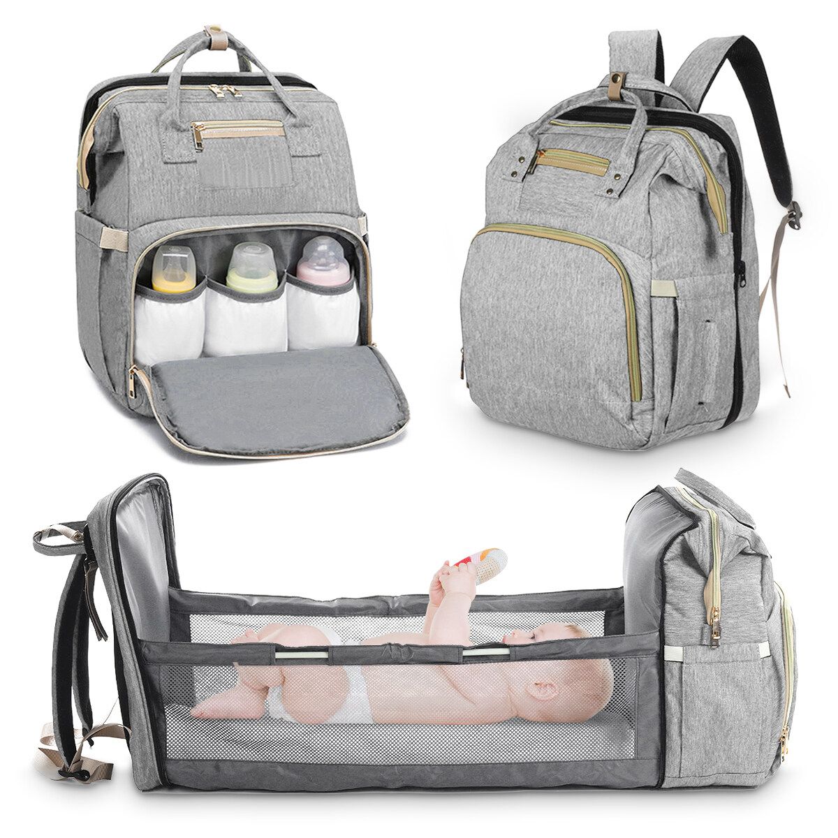 Multifunctional Foldable Baby Sleep Infant Bed Bag Travel Crib Portable Diaper Light Grey