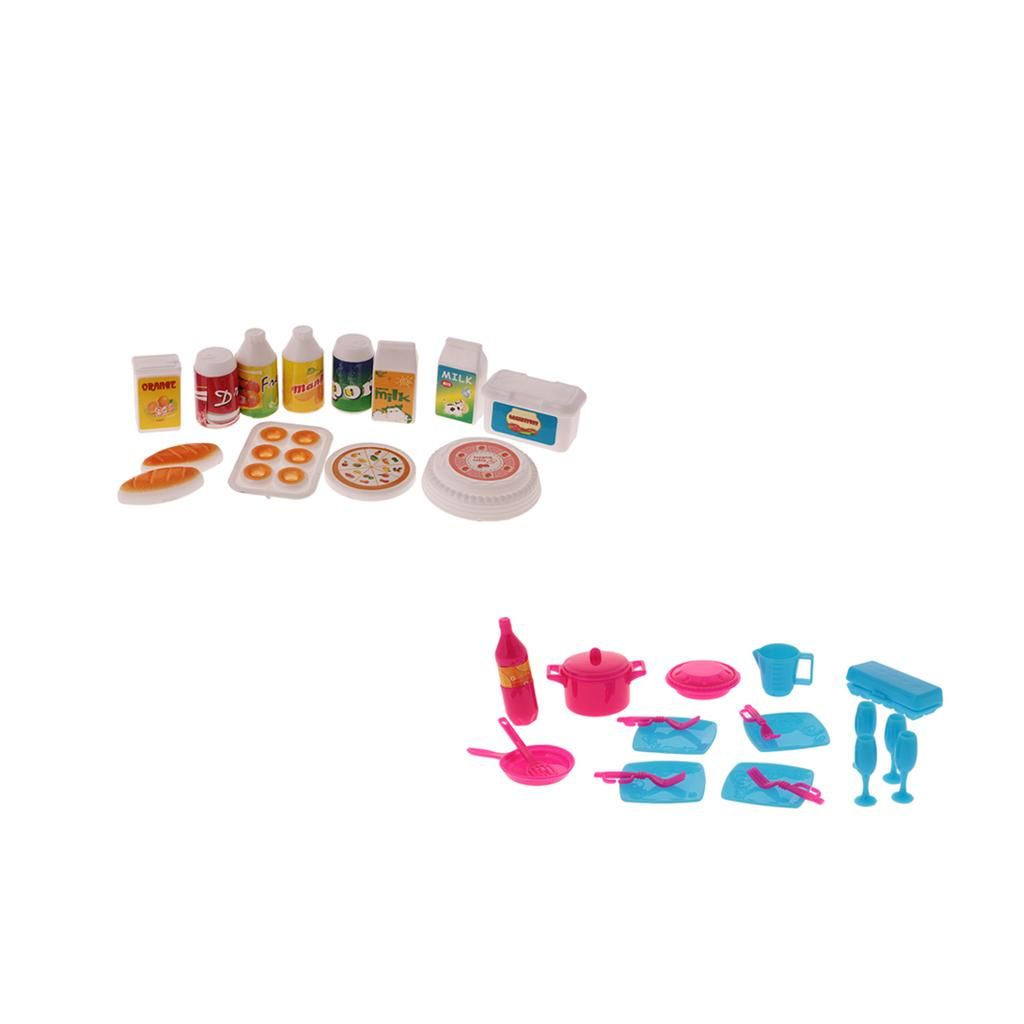 30Pcs Dollhouse Miniature Kitchen Tableware Juice Milk Food For Barbie
