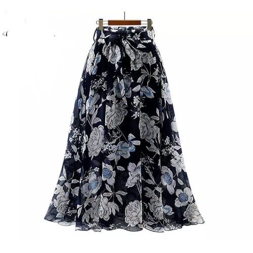 Floral Print Skirt- Blue