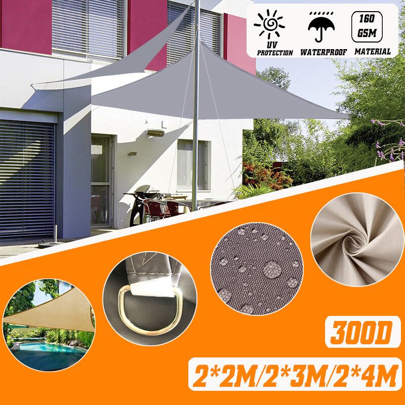 2M/3M/4M Waterproof Windproof Sun Shelter Shade Sail Protection Outdoor Canopy Garden Patio Pool Sunshade Awning Camping Shade Cloth 2x4m-Beige