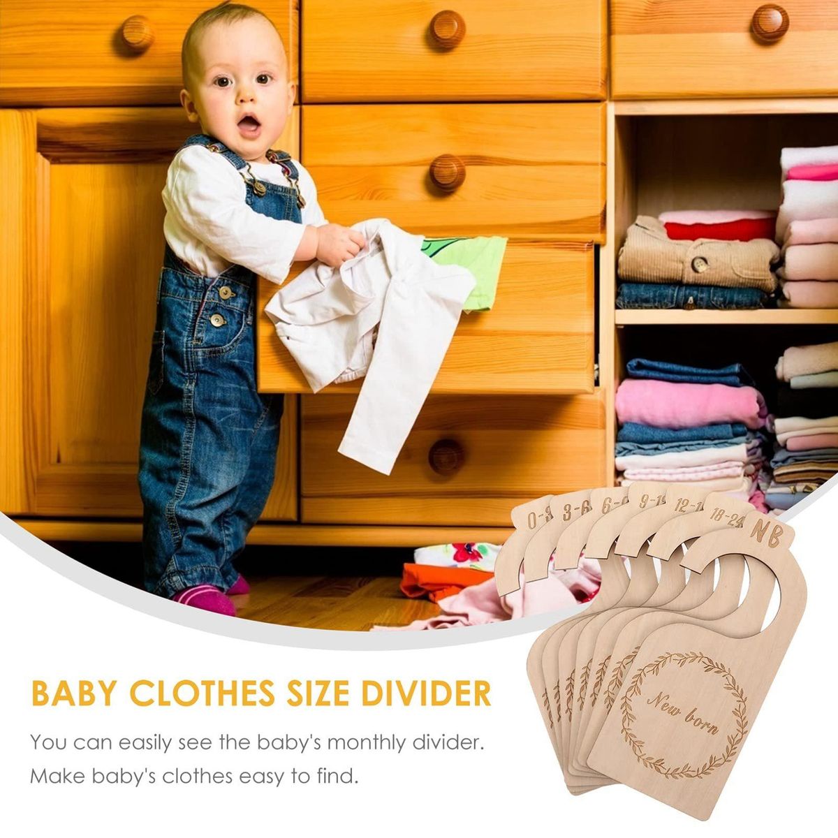 7Pcs Wooden Baby Closet Divider,Upgrade NB to 24 Months