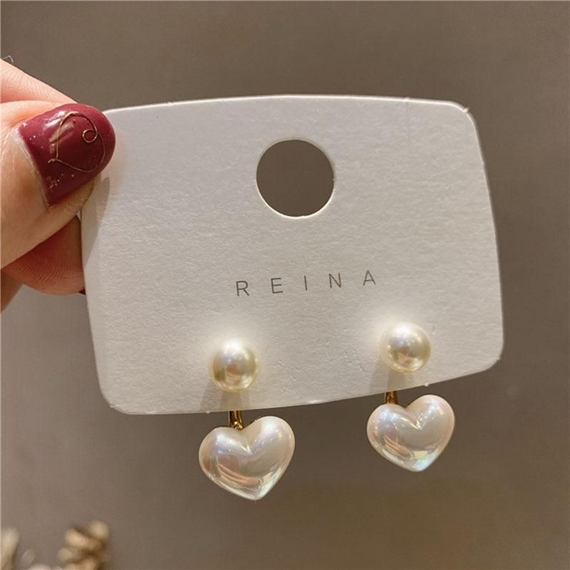 Elegant Imitation Pearl Stud Earrings Heart Round Shaped Ear Stud For Women Luxury Jewelry