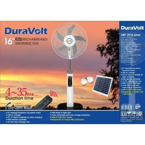 3 In 1 Rechargeable Fan + Solar Panel & 2 Bulbs - 16"