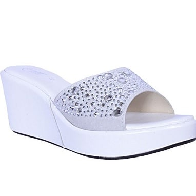 White Wedge Slippers