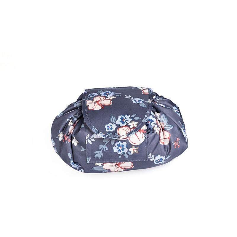 Korean Lazy Drawstring Cosmetic Bag Bundle Storage Bag Portable Large Capacity Shrink Cosmetic Cosmetic Bag Custom Dark Grey Flower {average Size}