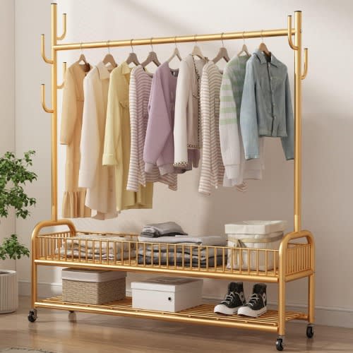 Heavy-duty Old Clothing Rack With Shelves Hangers & 4 Wheels