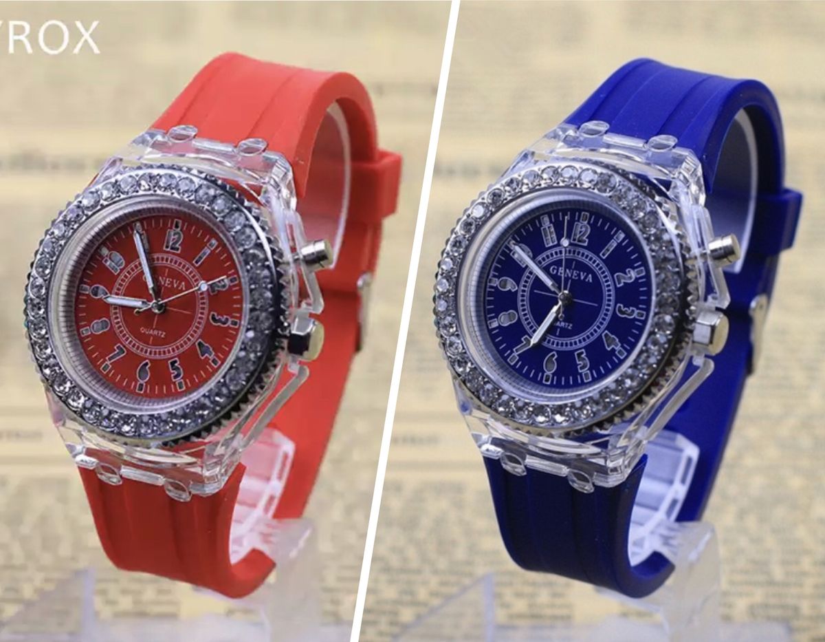 2 Pcs Geneva Unisex Luxury Wristwatch With Night Light