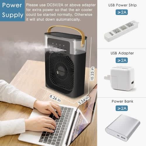 Large Led Humidifier Cooling Non-rechargeable Fan - Black