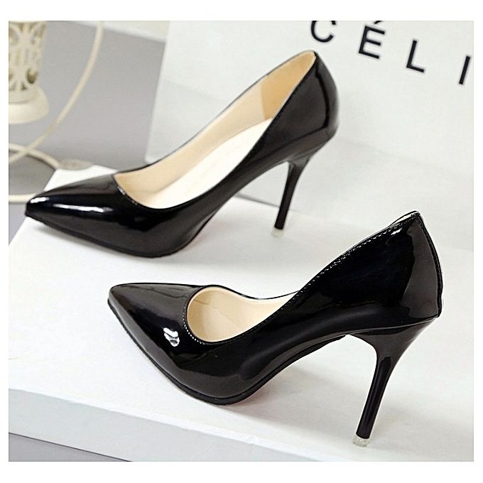 High Quality Ladies Patent Corporate/Casual High Heel Court Shoe - Black