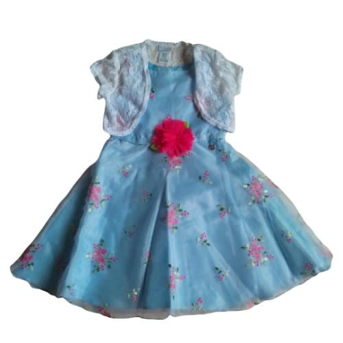 Floral Dress With Shrug - Blue