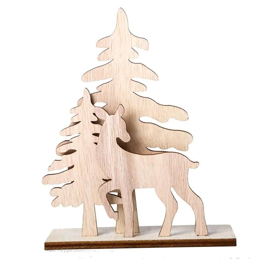 2020 Wooden Christmas DIY Crafts Decor Christmas Tree Cute Elk Creative Home Ornaments Crafts New Year Desktop Decorations
