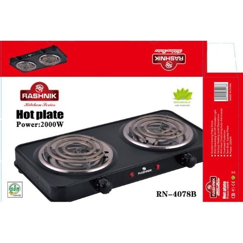 Double Ring Hot Plate Black - Electric Hot Plate 2 Hot Burners - 2000w Rn-4078b