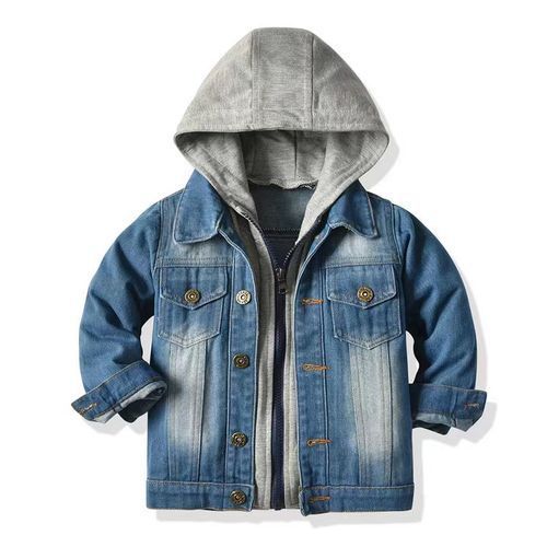 Kids BoyChildrens Denim Hoodie Black Jacket Coat