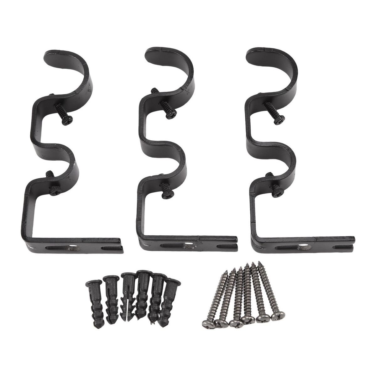 3PcsSet Curtain Rod Brackets Heavy Duty Double Rod Holders Durable Metal Curtain Rod Wall Brackets with Screw Black