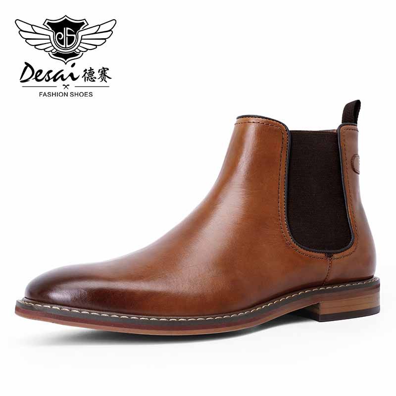 Desai Brand  Men's Chelsea Boots Genuine Calf Leather Bottom Outsole Calf Leather Upper Leather Inner Handmade Boot Shoes-Brown