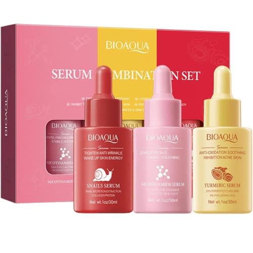 Bioaqua 3in1 Facial Serum Combination Set - Snail, Turmeric & Nicotinamide -  3x 30ml