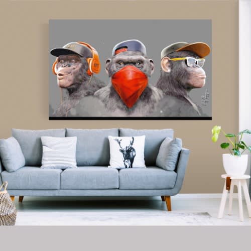 Large Framed Three Monkey Artwork