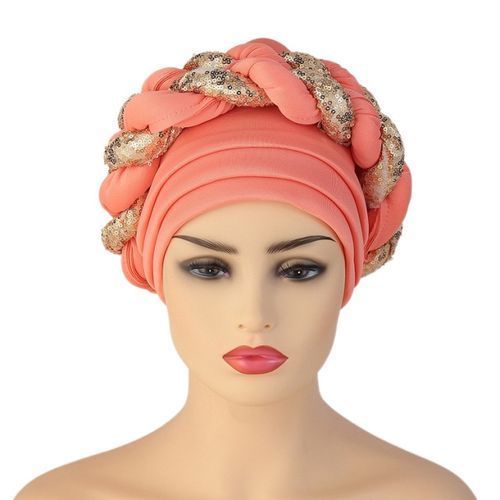 Latest African Shinning Sequins Turban Cap Muslim Women Headwraps Auto Gele Hat