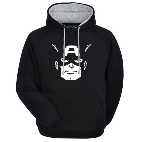 Captain America Print Hoodie - Blue-Black
