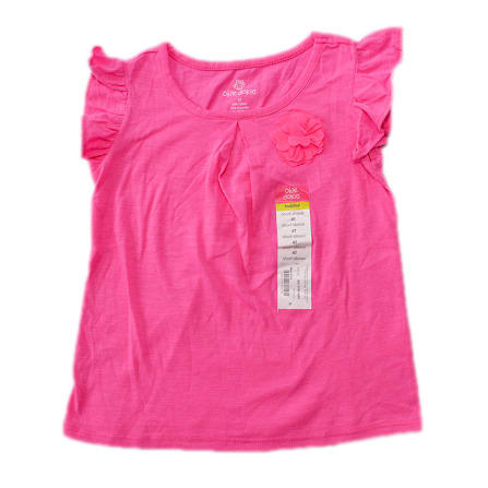 Girls Rossette Frills Sleeve Top- Pink