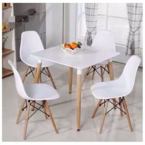 Dining Table With 4 Chairs Set - White-60cmx60cm