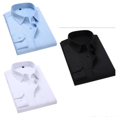 3 Set Of Men's Cotton Formal Long Sleeve Shirt - White, Black, Sky Blue