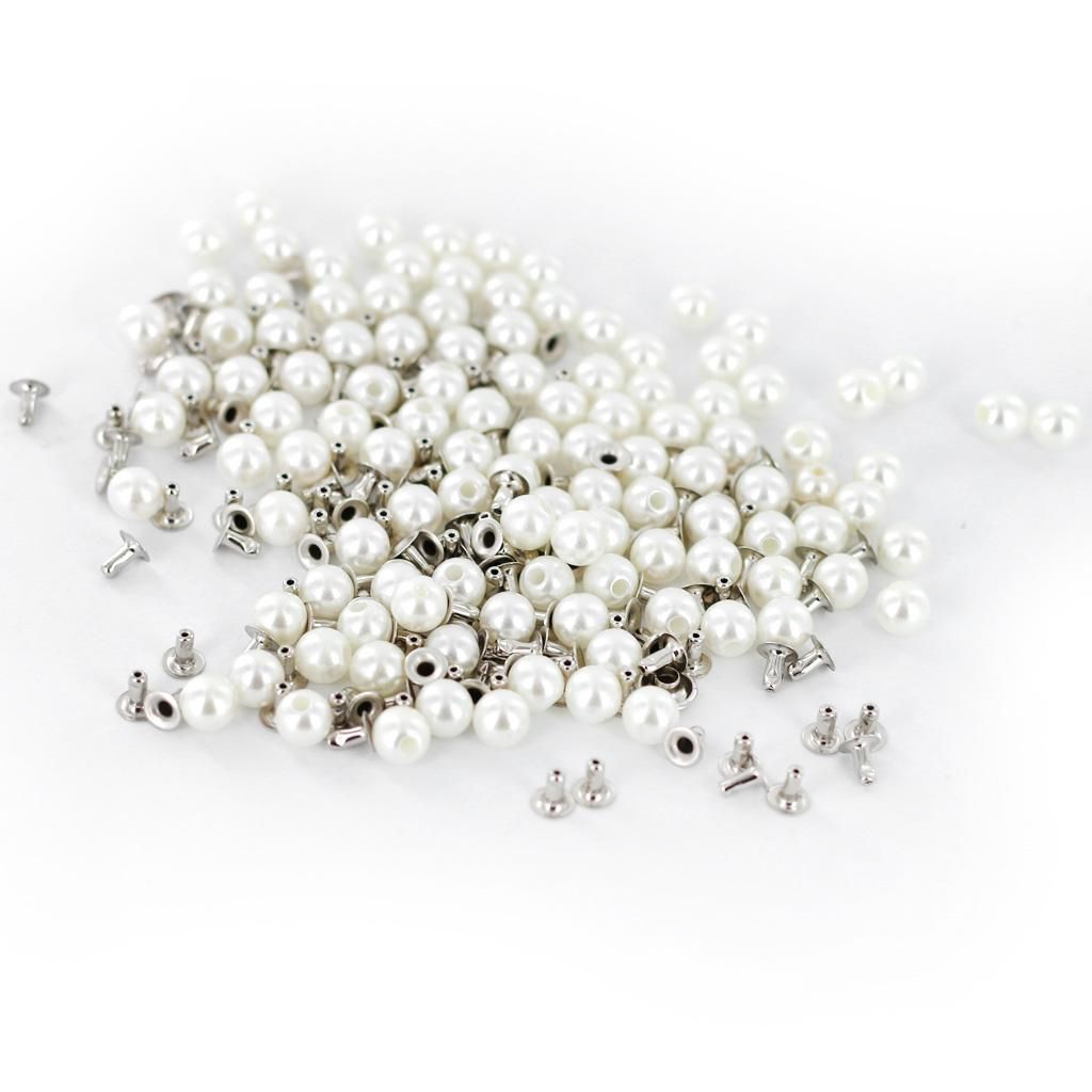 100pcs Pearls Beads Studs 6mm Rivets Leather Crafts Bag Clothes DIY