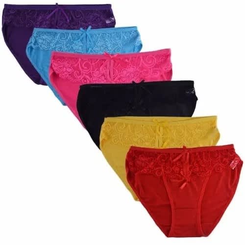 Cotton And Lace Panties For Ladies - 6 Pcs