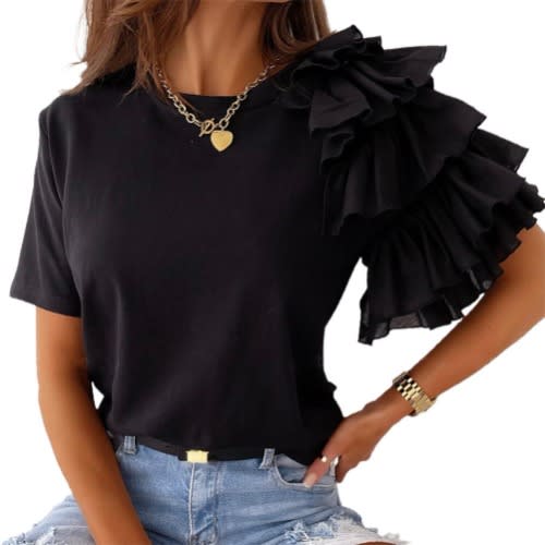 Side Frill Top- Black