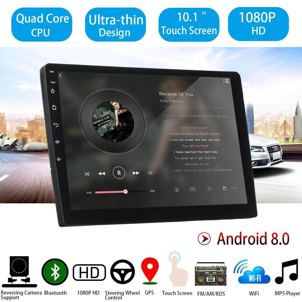 2DIN Car Stereo 10'' Android 8 Quad Core Touch Radio WIFI MP5 Player GPS Nav Video