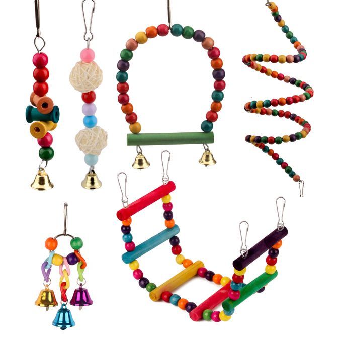 6 Pcs Bird Parrot Toys, Bird Swing Toy Colorful Chewing