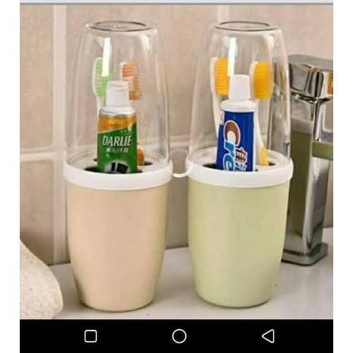 Toothbrush And Toothpaste Holder With Cover - 2 Pcs