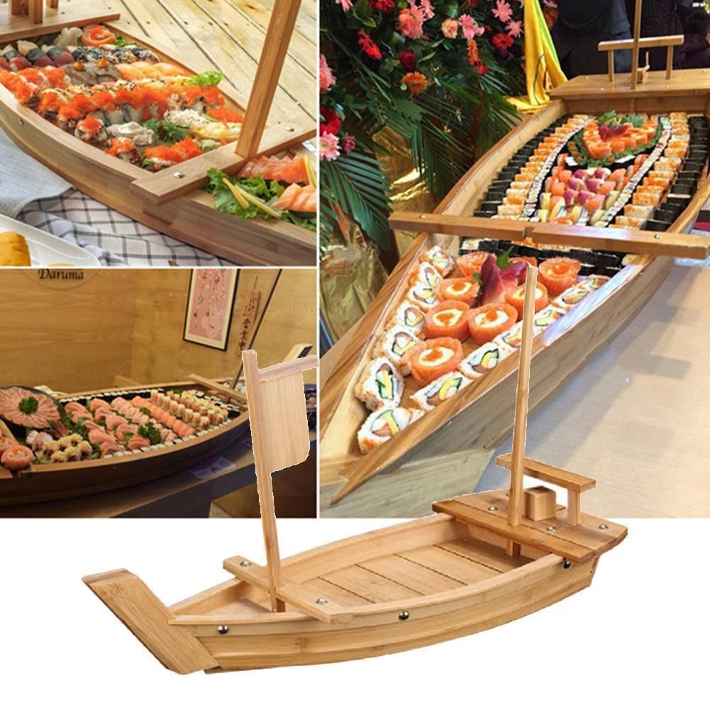 Practical Portable Bamboo Sushi Plate Boat Shaped Plate Snack Dish Serving Home Tray Practical For Restaurant Food Hotel B2A6