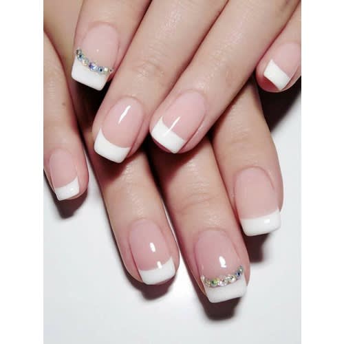 24pcs French Tips Square Fake Nail & 1pc Nail File & 1sheet Tape