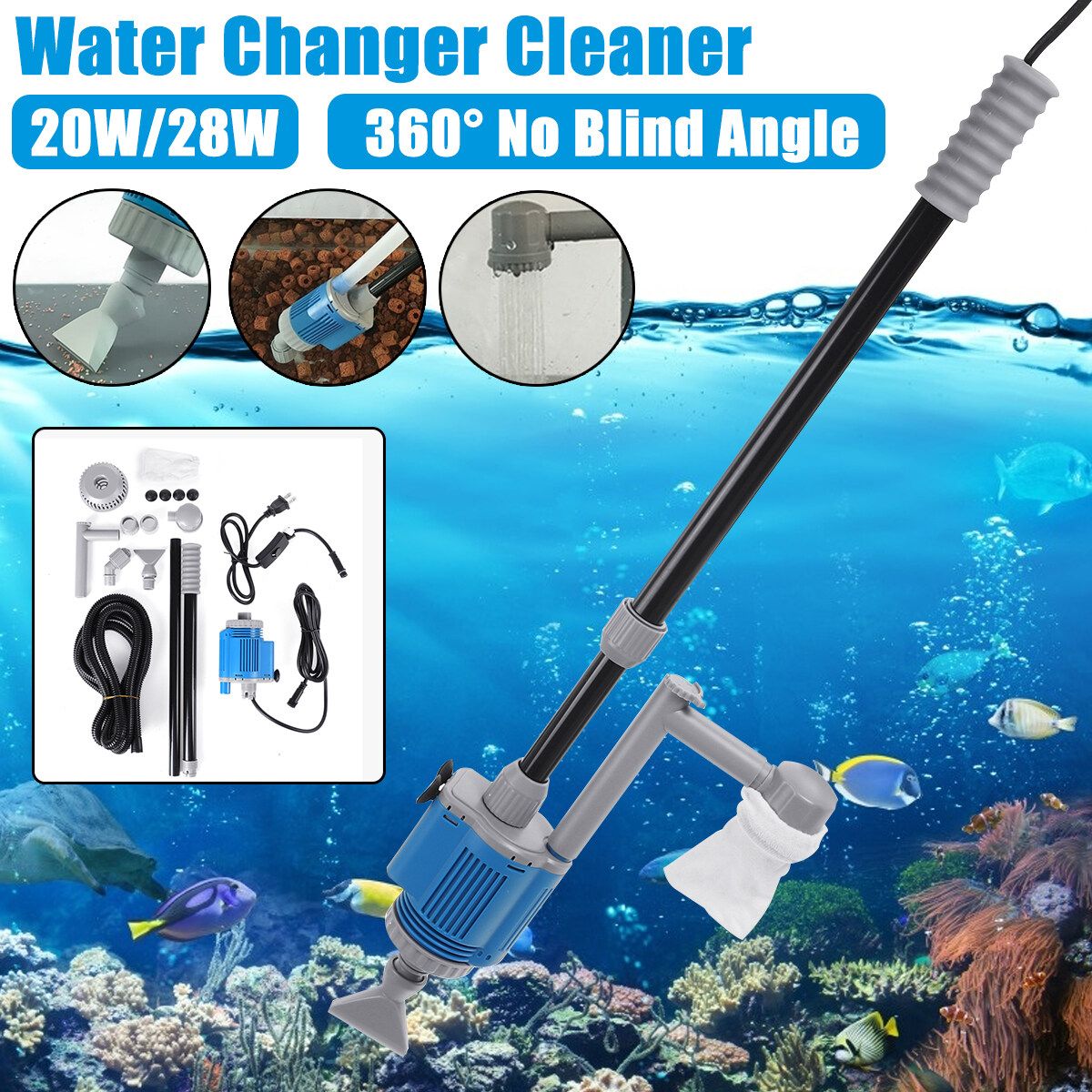 28W Electric Aquarium Fish Tank Water Change Pump Aquarium Cleaning Tool