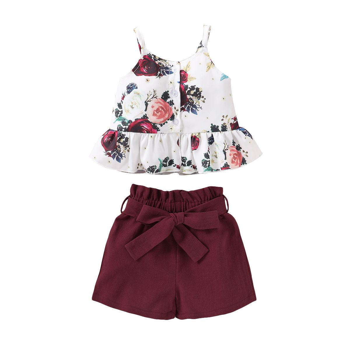 Baby Girls Costumes White Camisole Tank Tops + Floral Print High Waist Shorts