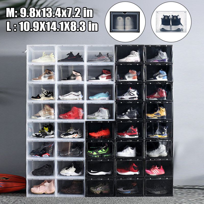 1/2/3Pcs Foldable Plastic Transparent Shoe Box Storage Clear Organizer +3 Transparent Small