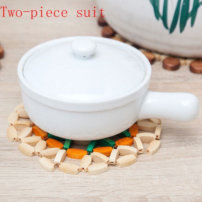 2pcs Thickened Round Hollow Insulated Bamboo Bowl Mat