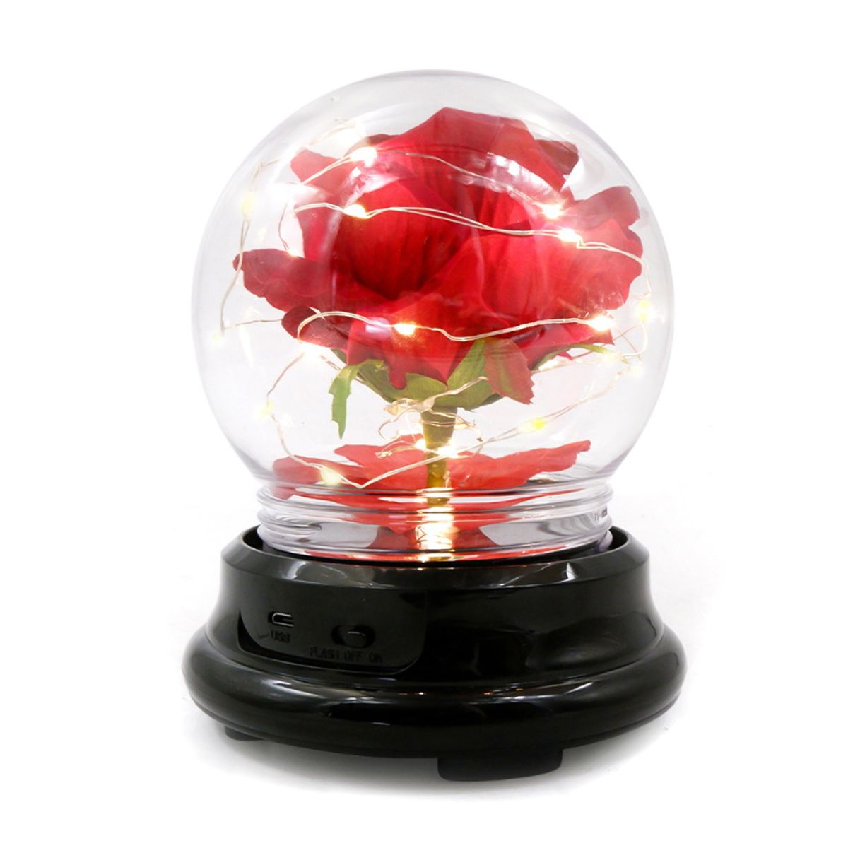 Rose Lamp Red Silk Rose In Glass Dome With Warm/ Colorful